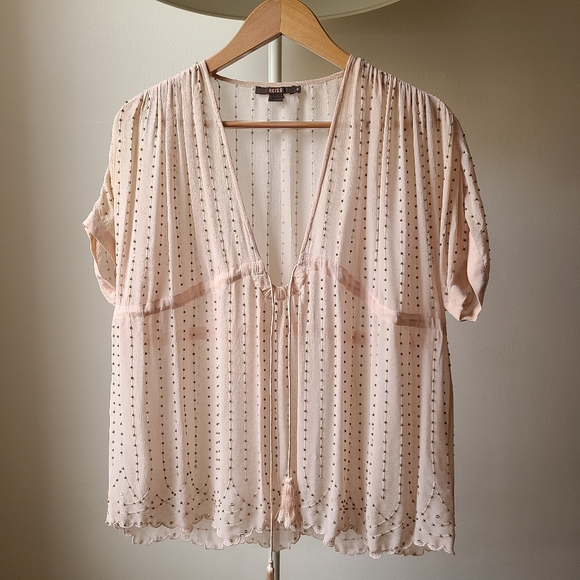 Reiss silk blouse w/ beading, silk lining - sz 10 - Picture 3 of 14